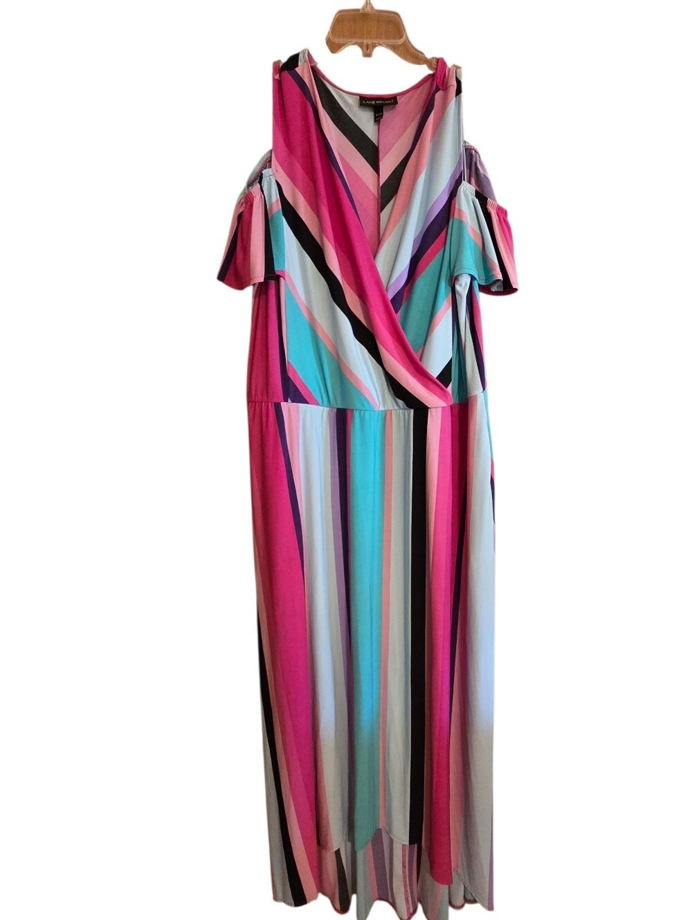 Lane Bryant Striped Maxi Dress Tie Waist CutOut Flutter Sleeve Plus Size 22